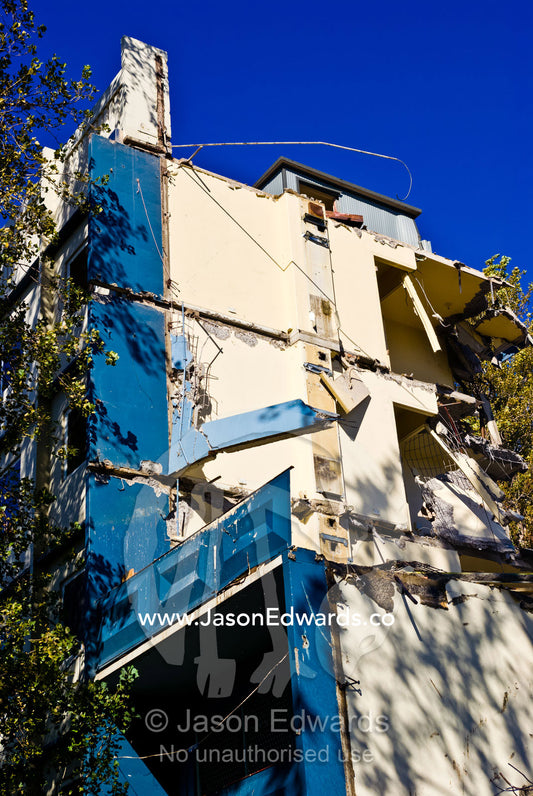 Demolition of a low rise apartment complex for low income tenants. Carlton North, Melbourne, Victoria, Australia.