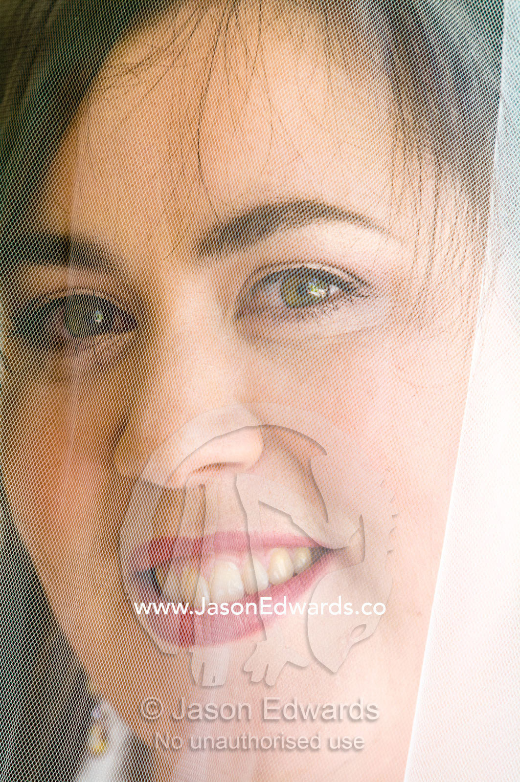 A glowing bride smiles beneath her veil on her wedding day. Park Orchards, Melbourne, Victoria, Australia.
