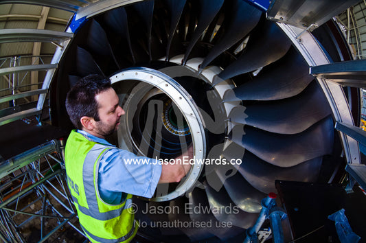 A jet airliner turbofan engine repaired by an aeronautical engineer. Kingsford Smith Airport, Mascot, Sydney, New South Wales, Australia.