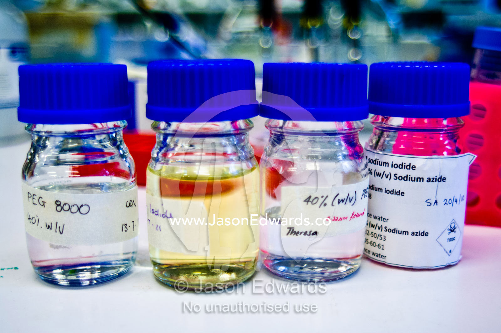 Reagents used by biochemists in a laboratory to grow protein crystals. Bio21 Molecular Science and Biotechnology Institute, University of Melbourne, Parkville, Melbourne, Victoria, Australia.