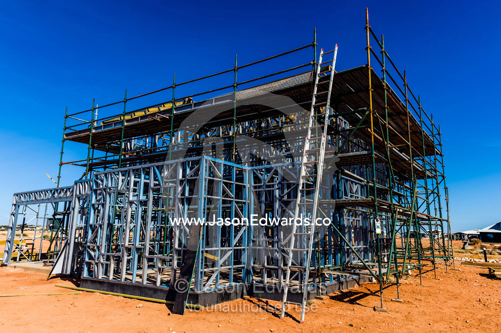 House construction in a new mariner housing estate in a fishing town. Exmouth, Ningaloo Reef, Western Australia, Australia.