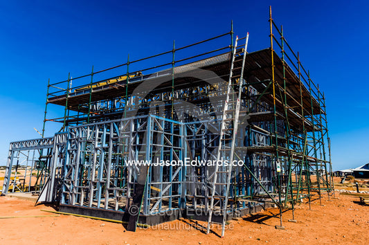 House construction in a new mariner housing estate in a fishing town. Exmouth, Ningaloo Reef, Western Australia, Australia.