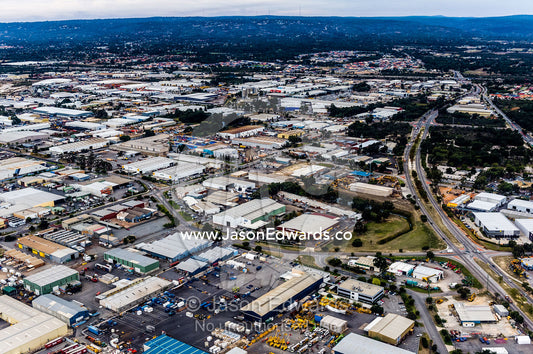 A factory and industrial precinct next to an international airport. Perth, Western Australia, Australia.