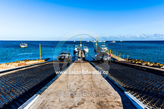 Corrugated steel ramps for loading boats into the ocean. Exmouth, Ningaloo Reef, Western Australia, Australia.