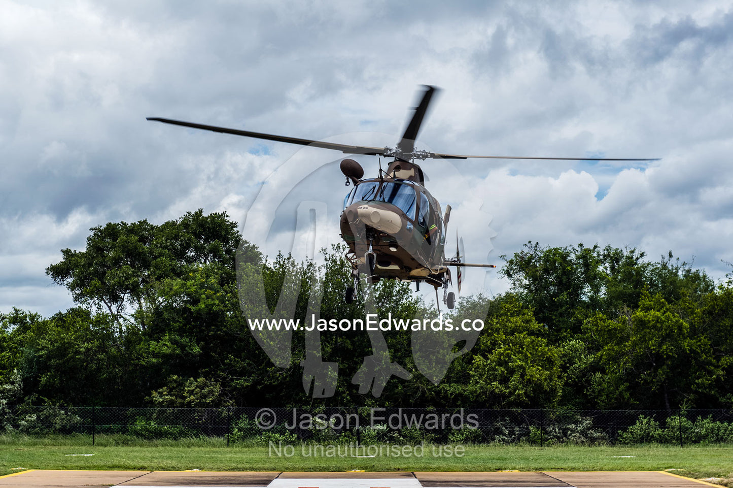 An Augusta Westland helicopter lands at an Airforce base. Kruger National Park, South Africa.