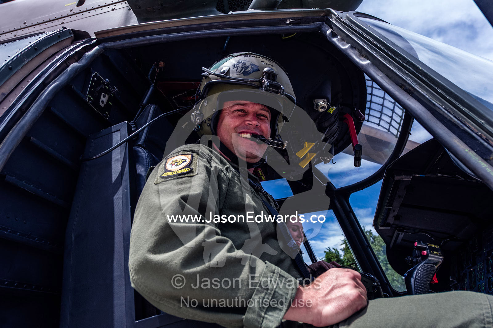 An Atlas Oryx airforce helicopter pilot sitting in the cockpit. Kruger National Park, South Africa.