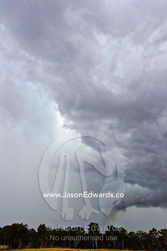 During thunder storms lightning can start fires in eucalyptus forests. Bendigo, Elphinstone, Victoria, Australia.