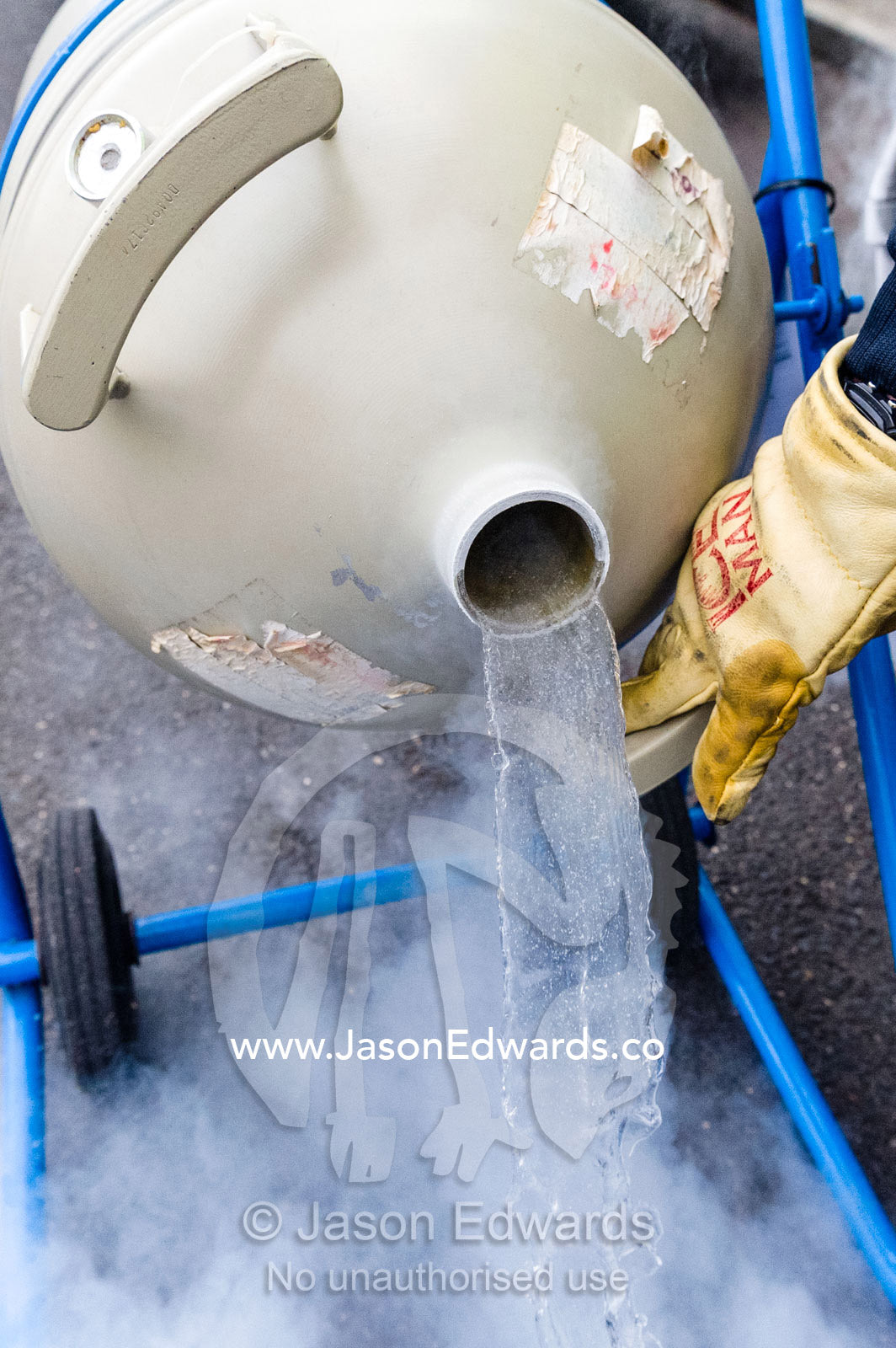A vacuum flask used to transport liquid nitrogen for research. Spotswood, Melbourne, Victoria, Australia.
