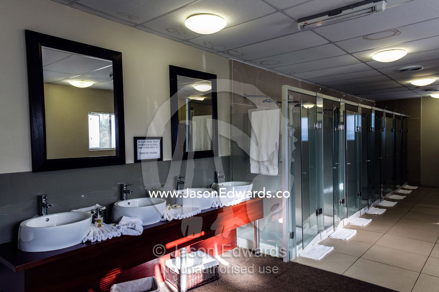 A temporary shower and bathroom at a golf club undergoing renovations. Waterberg Mountains, Entabeni Game Reserve, Limpopo Province, South Africa.