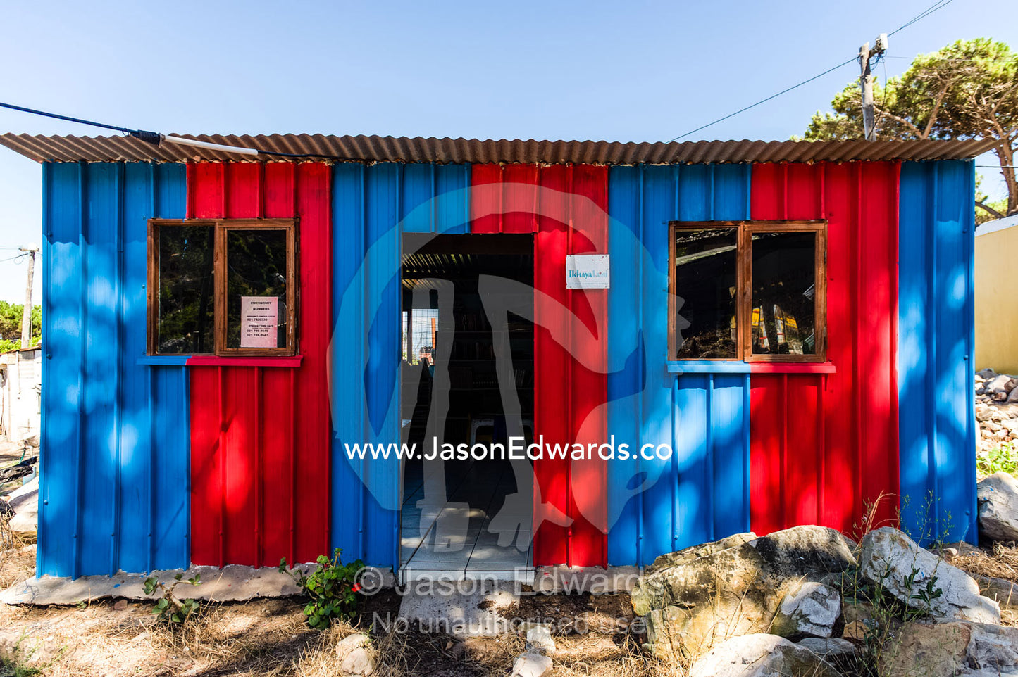 A school library made of scrap metal for displaced African refugees. Red Hill Township and Pre-School, Cape Town, Western Cape, South Africa.