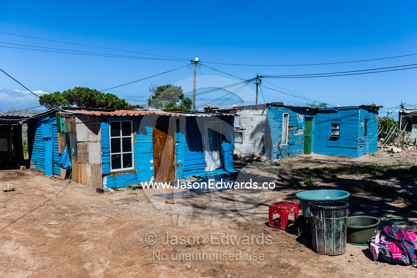 Township homes made of scrap metal for displaced African refugees. Red Hill Township and Pre-School, Cape Town, Western Cape, South Africa.
