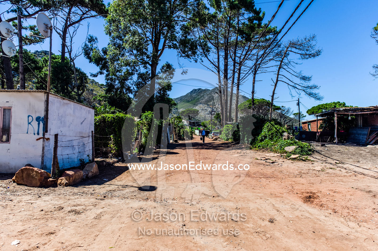 Township homes made of scrap metal for displaced refugee Africans. Red Hill Township and Pre-School, Cape Town, Western Cape, South Africa.