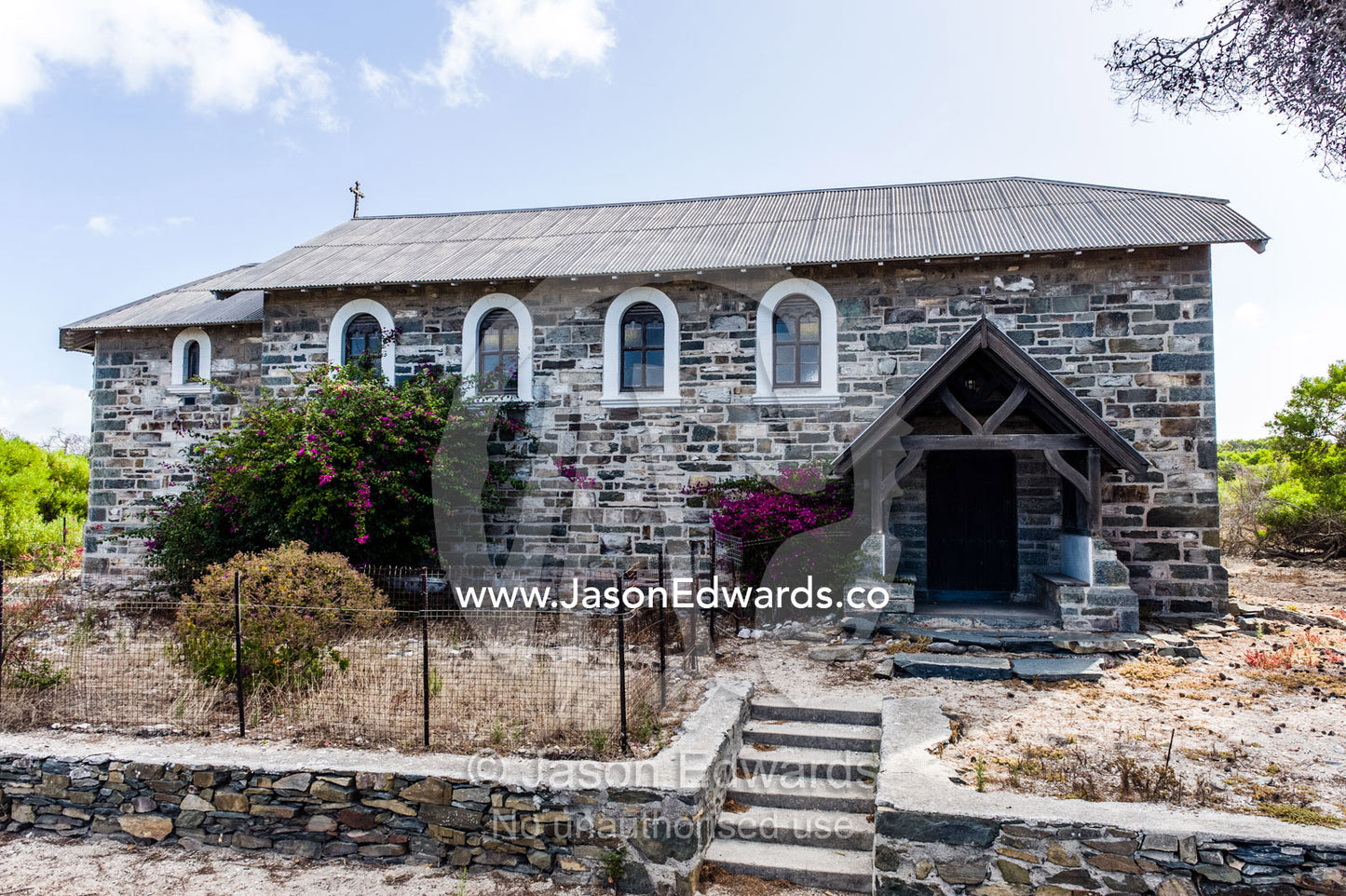 The Church of the Good Shepherd was built of stone by and for lepers. Church of the Good Shepherd, Robben Island, Cape Town, Bloubergstrand, Table Bay, Western Cape, South Africa.