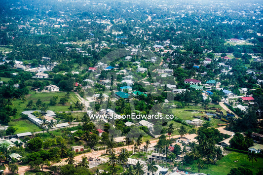A tropical island suburban community crowded around Zanzibar Town's urban sprawl. Zanzibar Town, Zanzibar, Tanzania.