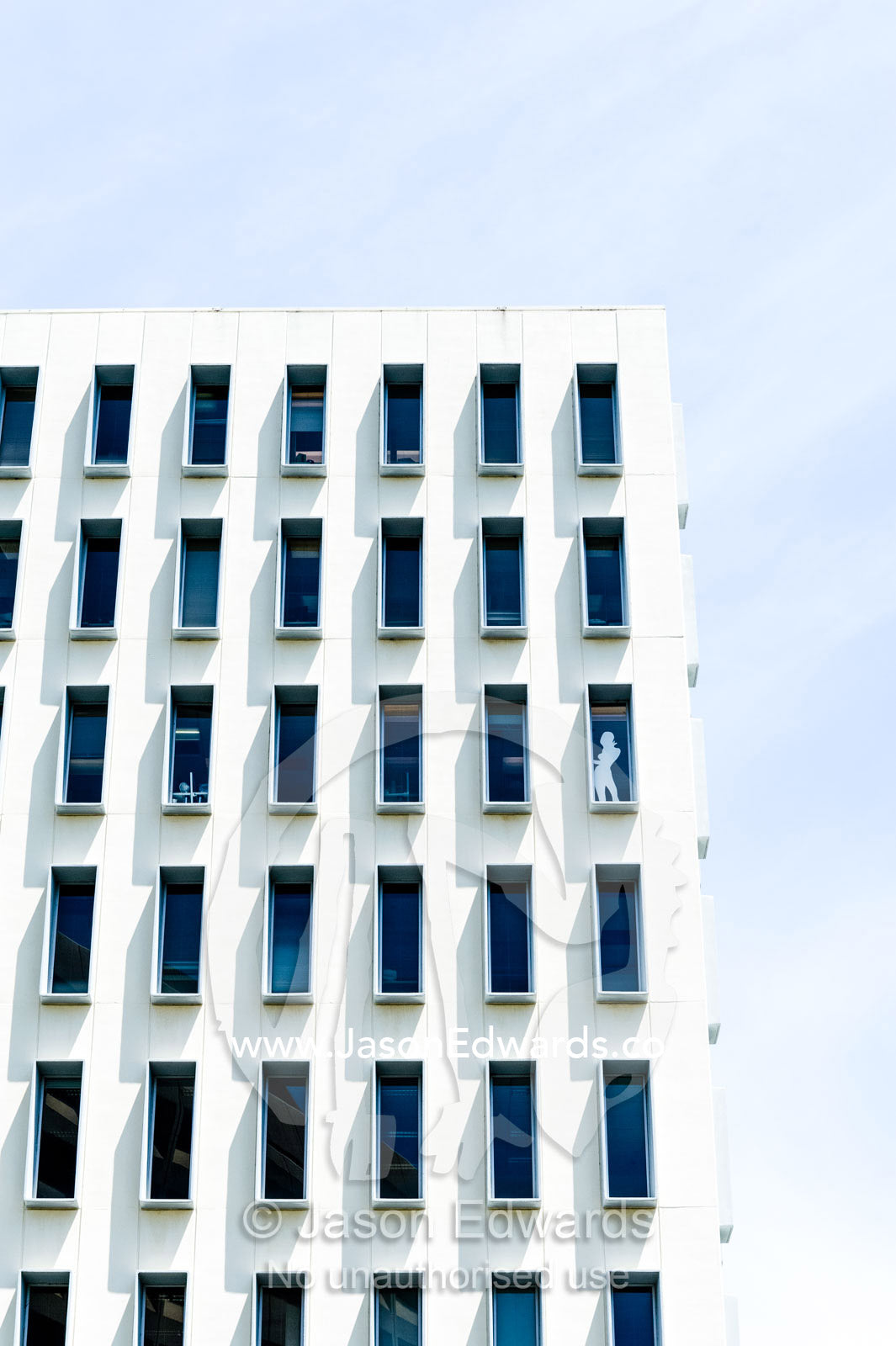 Rectangular windows in the concrete facade of an office building. Canberra, ACT, Australian Capital Territory, Australia.