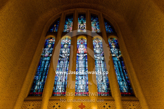 Stained glass windows in the Hall of Memory of the Australian War Memorial. Australian War Memorial, Canberra, Australian Capital Territory, Australia.