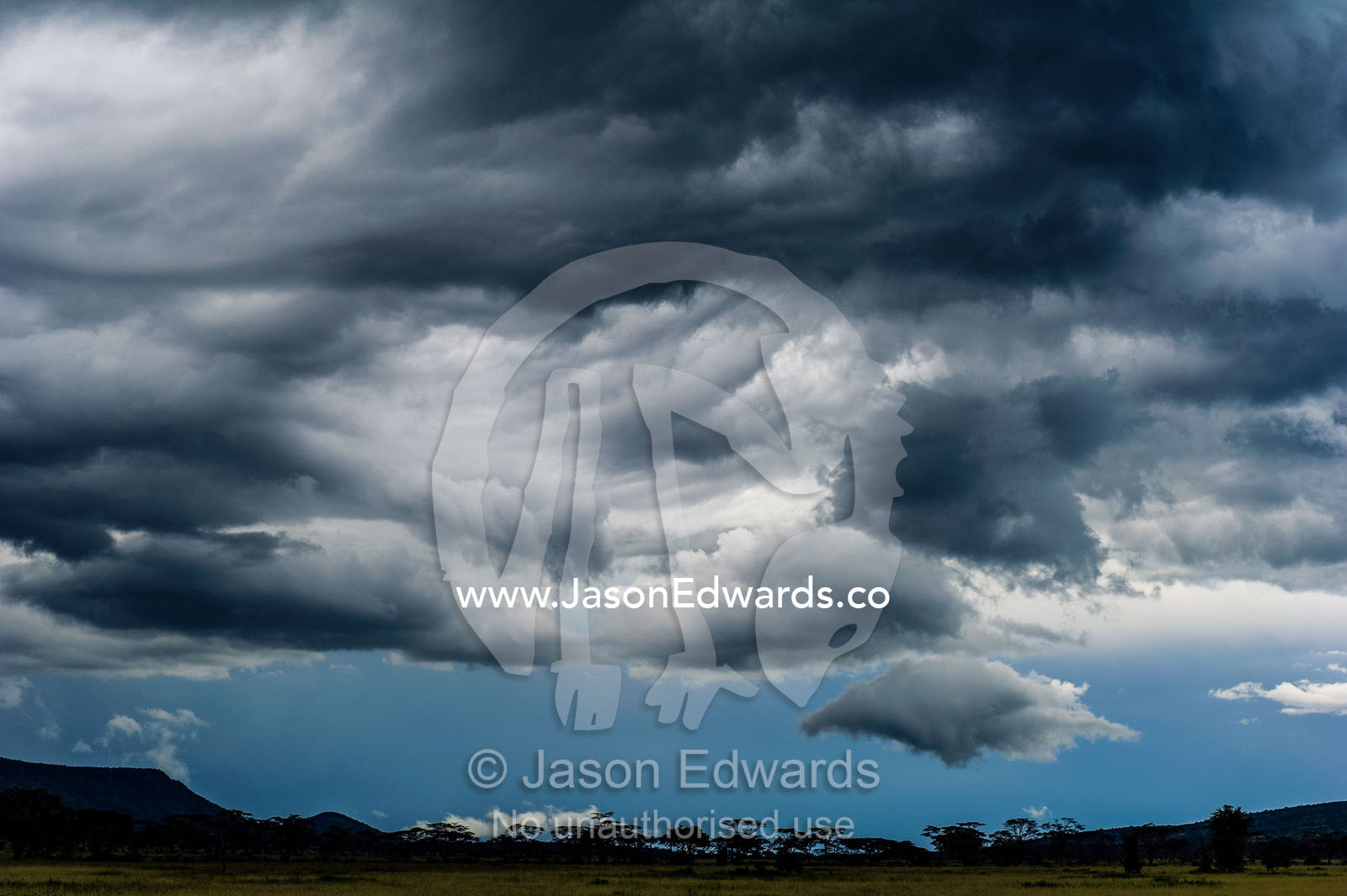 Swirling and tortured storm clouds promise rain to the dry savannah grasslands. Serengeti National Park, Serengeti, World Heritage Site, Tanzania.