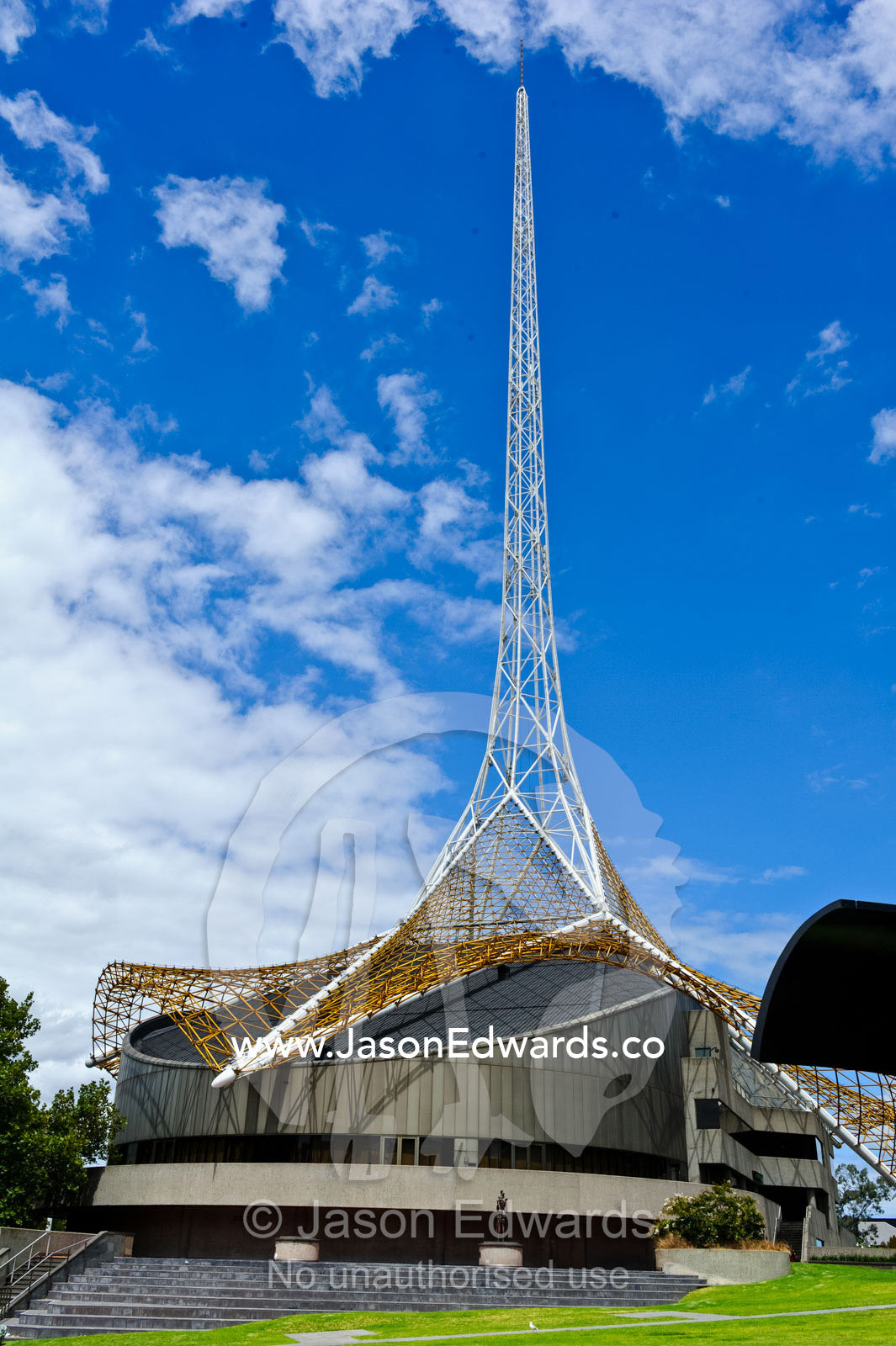 The Spire of the Art Centre Melbourne on the shore of the Yarra River. Southbank, Melbourne, Victoria, Australia.