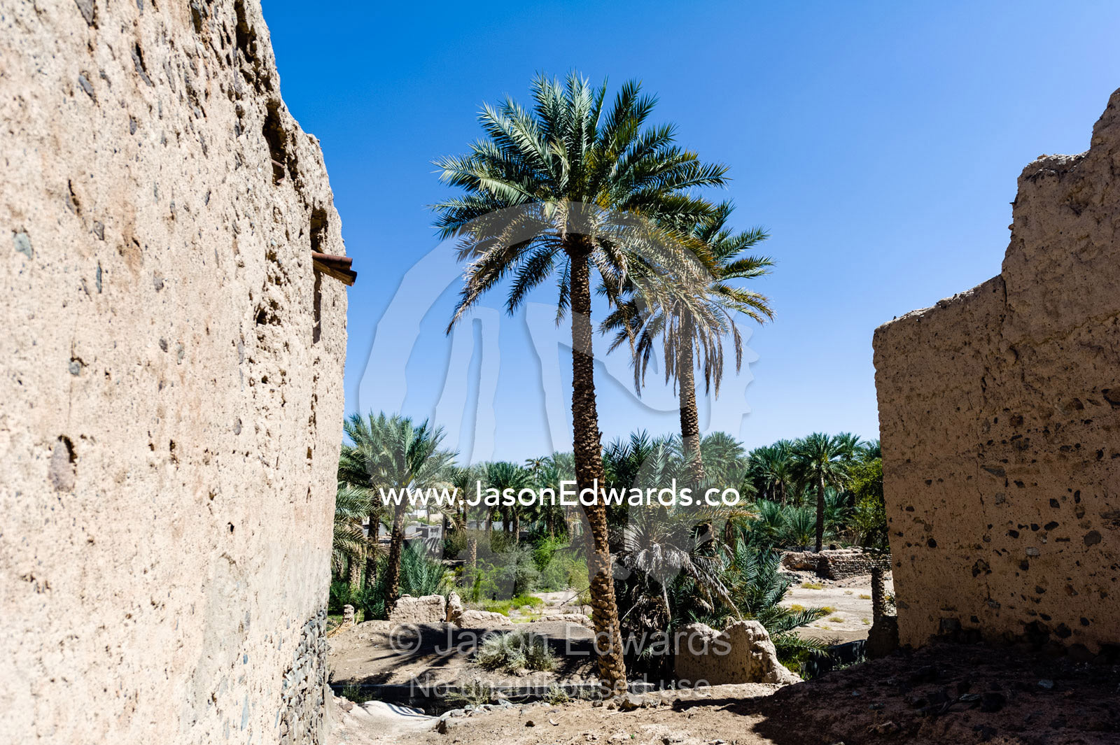 Ornate mudbrick archways and doorways above rubble collapsing in an abandoned village in the desert. Ibra, Ash Sharqiyah Region, Sultanate of Oman.