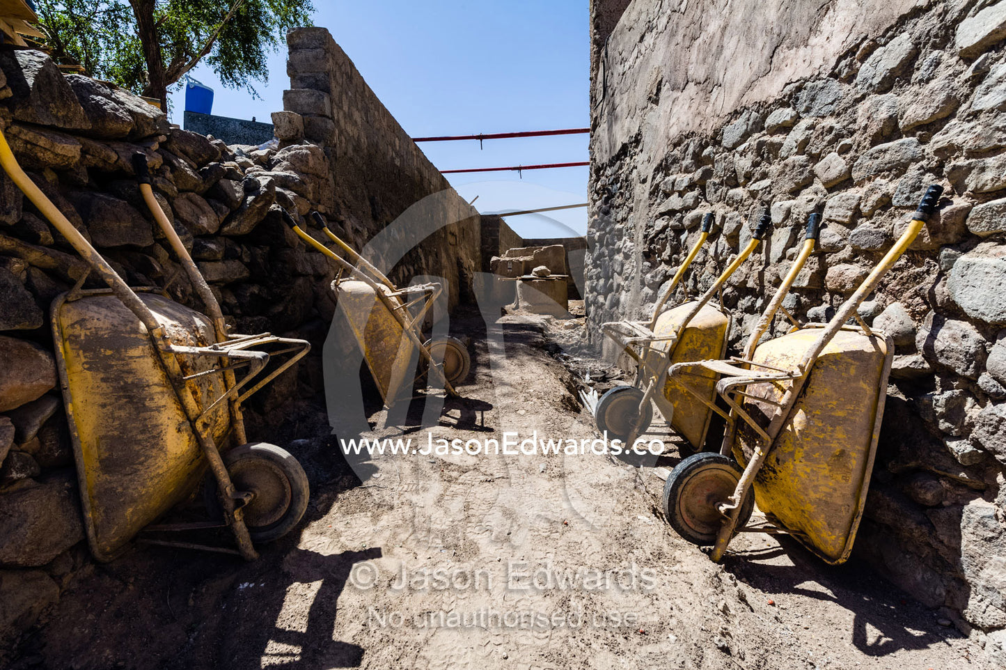 Wheel barrows used for construction and rennovation of an ancient desert village. Ibra, Ash Sharqiyah Region, Sultanate of Oman.