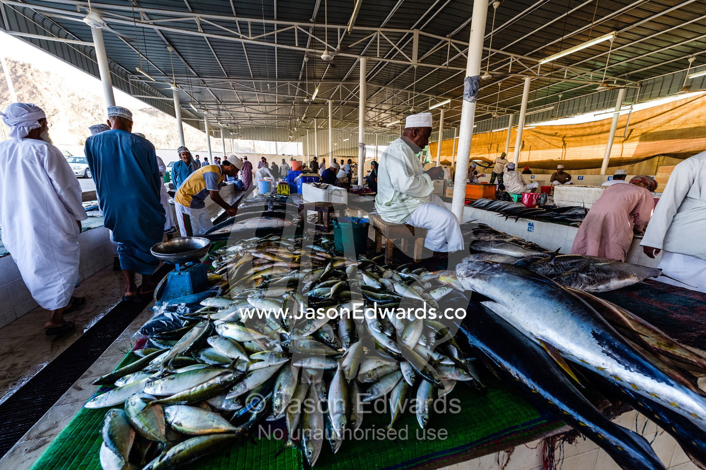 Mounds of fish for sale at a fish market on the Gulf of Oman. Mutrah Fish Market, Muscat, Gulf of Oman, Sultanate of Oman.