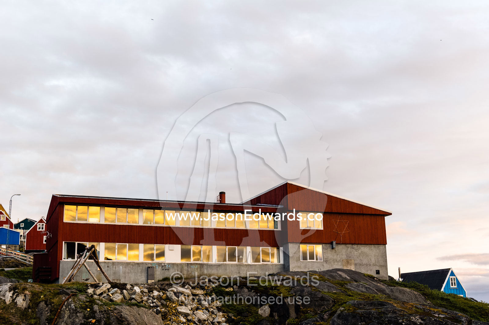 A school to teach elementary and high school students on an Arctic island. Kangaamiut, Gammel Sukkertoppen, Qeqqata Municipality, Greenland.