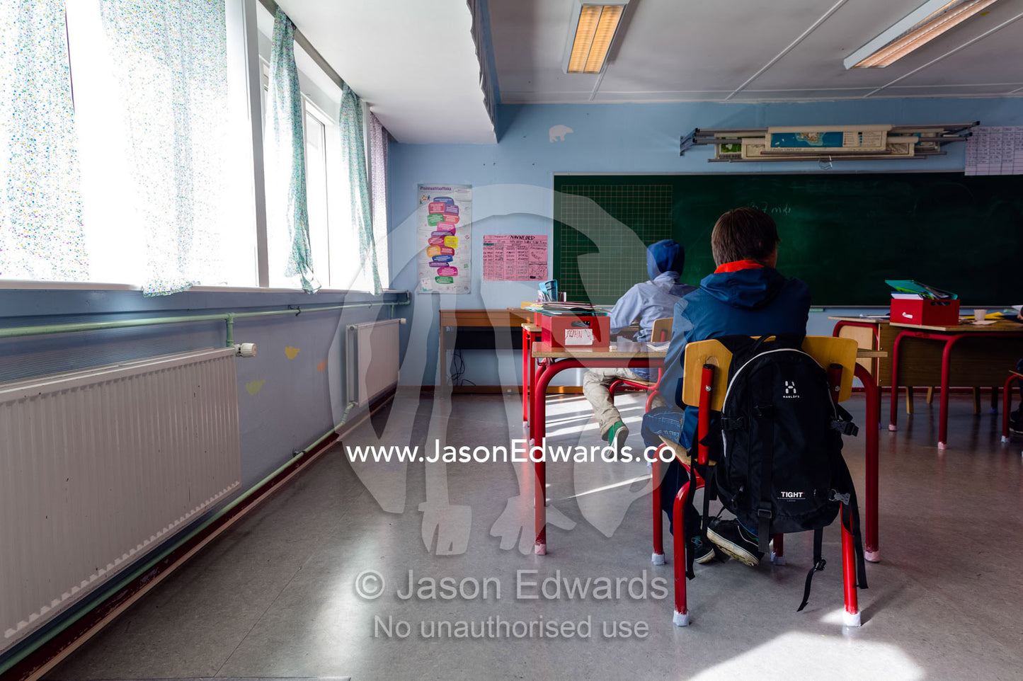 Teenagers studying in a classroom at high school. Kangaamiut, Gammel Sukkertoppen, Qeqqata Municipality, Greenland.