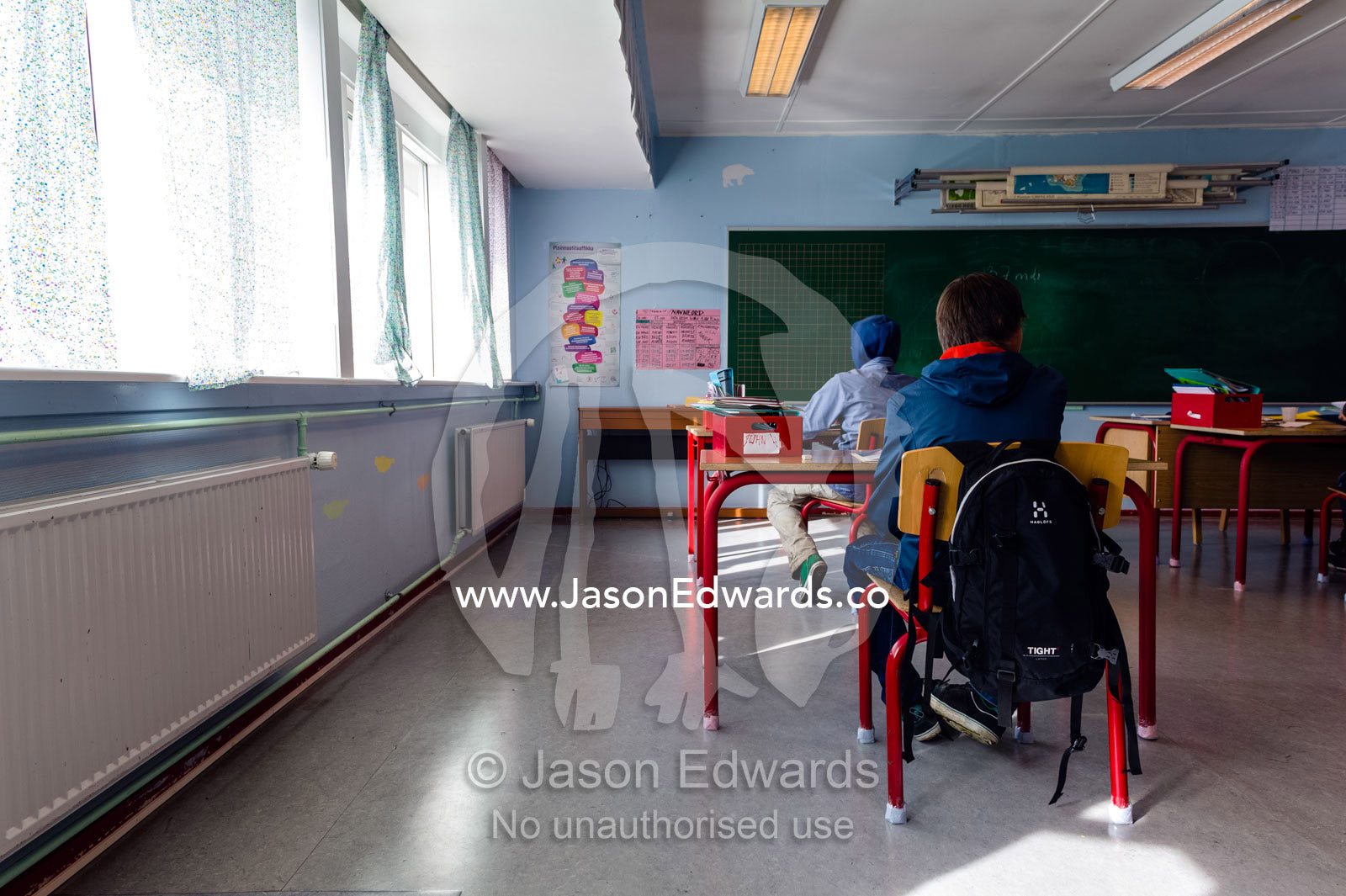 Teenagers studying in a classroom at high school. Kangaamiut, Gammel Sukkertoppen, Qeqqata Municipality, Greenland.