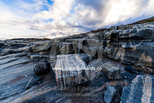 Striations carved into the bedrock by ice erosion as a glacier receded. Russell Glacier, Greenland Ice Sheet, Qeqqata Municipality, Kangerlussuaq, Greenland.