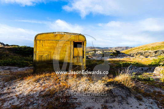 An abandoned field hospital at the base of a glacier where tourist were injured by an ice fall. Russell Glacier, Greenland Ice Sheet, Qeqqata Municipality, Kangerlussuaq, Greenland.