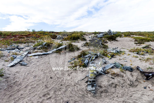 The wreckage of a plane crash on the tundra. Russell Glacier, Qeqqata Municipality, Kangerlussuaq, Greenland.