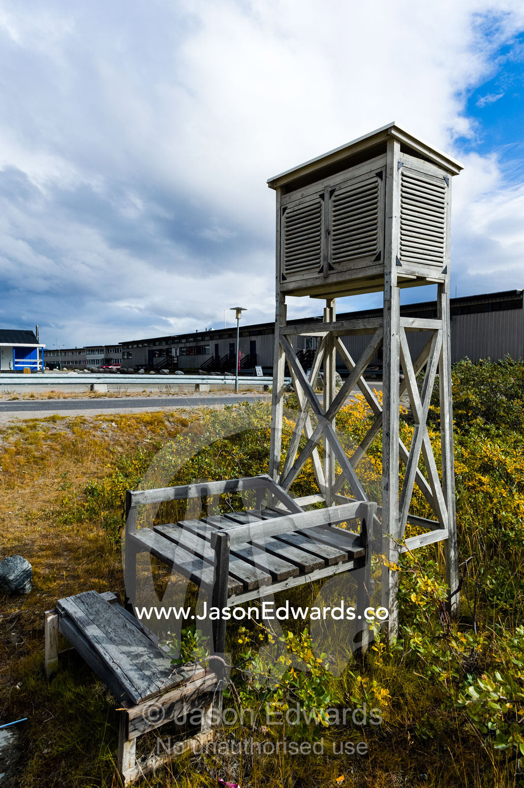 A weather station for monitoring climate changes in an arctic village. Kangerlussuaq, Qeqqata Municipality, Greenland.