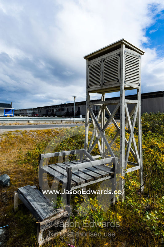A weather station for monitoring climate changes in an arctic village. Kangerlussuaq, Qeqqata Municipality, Greenland.