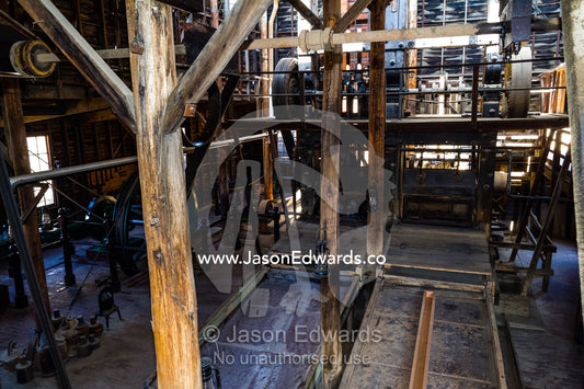 The Stamp Mill of Battery House in a gold mine town museum. Sovereign Hill, Ballarat, Victoria, Australia.