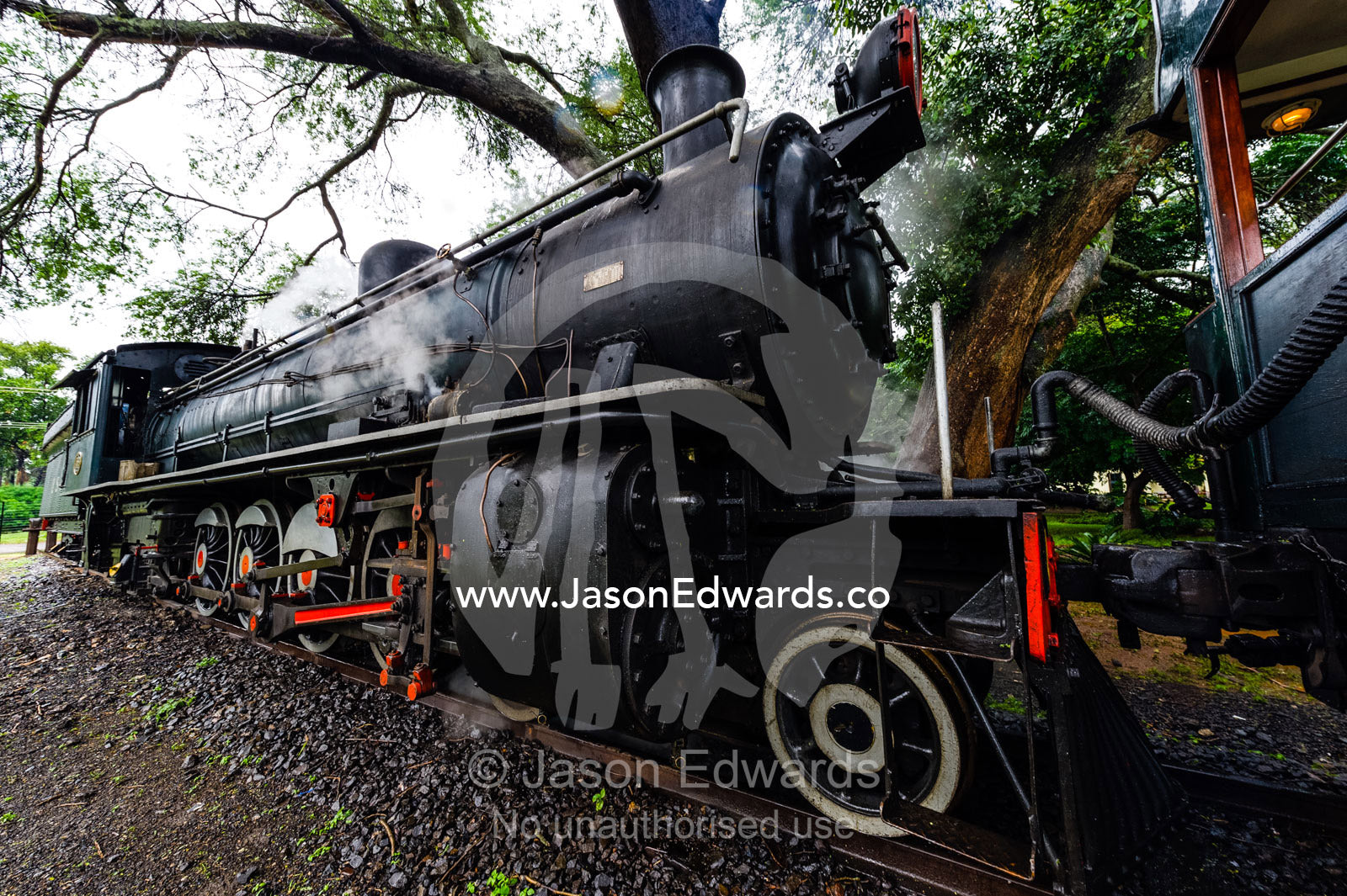 The Princess of Mulobezi 10th Class steam train locomotive engine waiting to transport guests to Victoria Falls. Livingstone, Zambia.