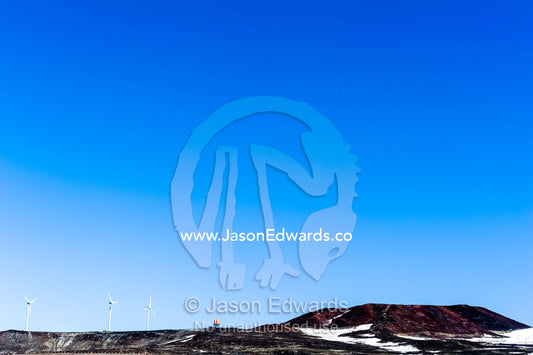 Wind turbines on a barren volcanic hill in Antarctica Crater Hill, Scott Base, Pram Point, Ross Island, Antarctica