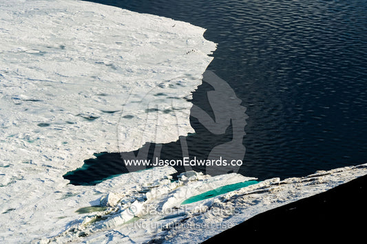 The melting edge of sea ice where it meets the open ocean during the Antarctic summer. Haskell Strait, McMurdo Sound, Ross Sea, Ross Island, Antarctica