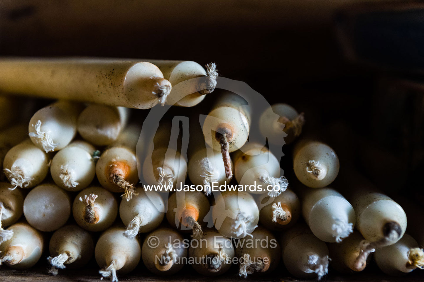 A stack of spare candles in Antarctic explorer Ernest Shackelton's hut. Shackleton's Hut, Cape Royds, Ross Island, Antarctica.