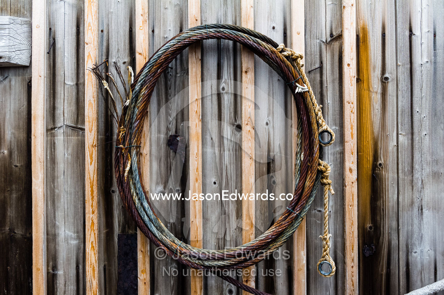 A steel cable hanging on the weathered timber walls of the Antarctic explorer Ernest Shackleton's hut. Shackleton's Hut, Cape Royds, Ross Island, Antarctica.