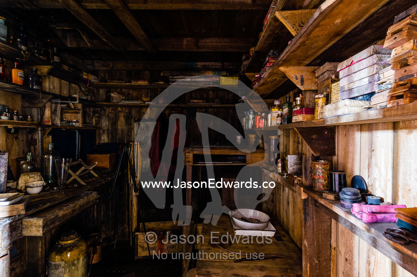 A photography darkroom and laboratory in Antarctic explorer Robert Falcon Scott's hut. Scott's Hut, Cape Evans, Ross Island, Antarctica.