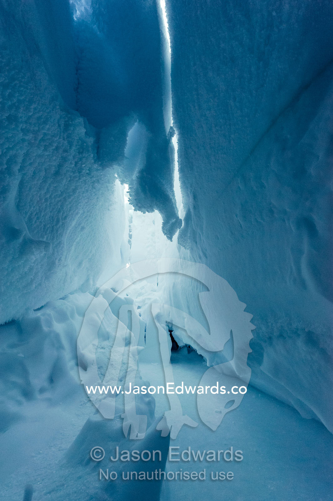 The frozen ceiling and icy walls of an ice cave in the Erebus Glacier Tongue. Erebus Ice Caves, Mount Erebus, Ross Island, Antarctica.