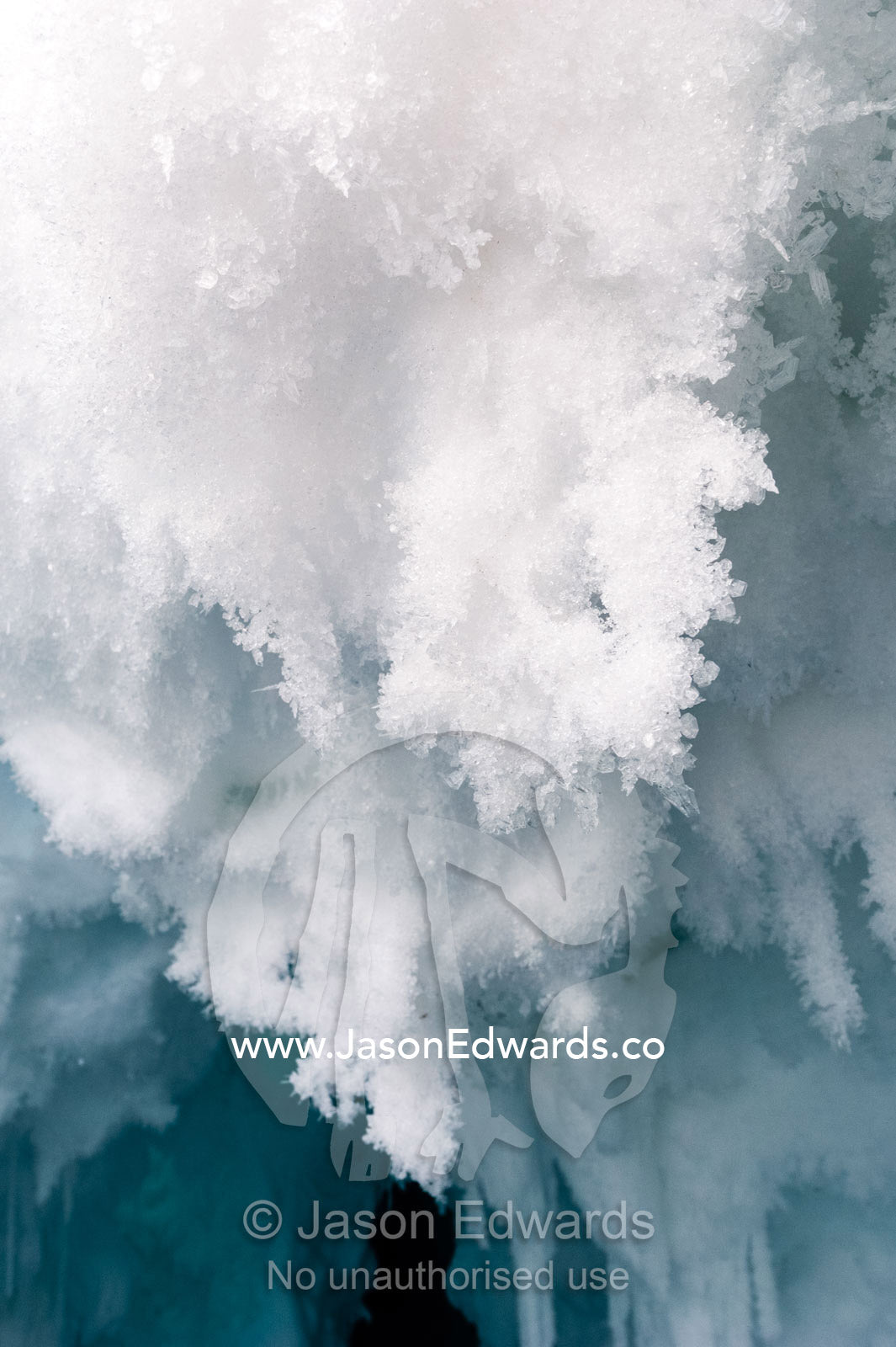 Snow crystals on the ceiling of a crevasse on the slopes of Mount Erebus in Antarctica. Silver City Ice Fall, Hut Point Peninsula, Ross Island Antarctica.