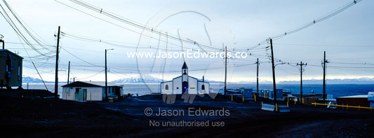 The Chapel of the Snows is a non-denominational Christian church located at McMurdo Station on Ross Island, Antarctica. Chapel of the Snows, McMurdo Station, Ross Island, Antarctica.
