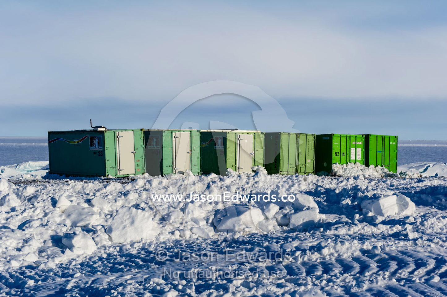 Shipping containers used to store scientific researcher and Antarctic base equipment. Scott Base, Pram Point, Hut Point Peninsula, Ross Island, Antarctica.