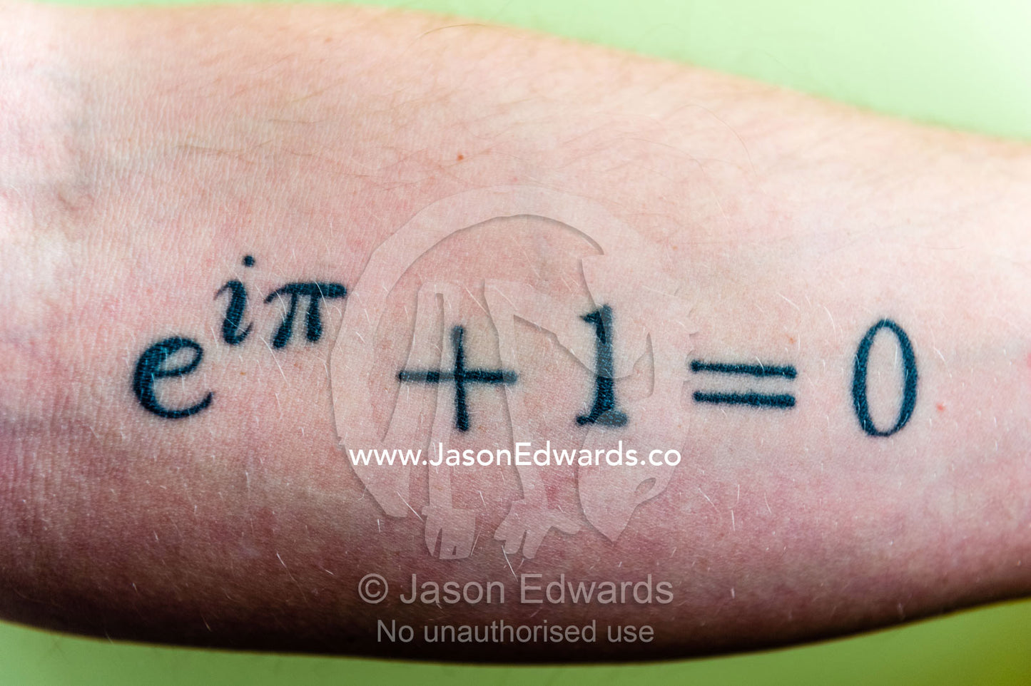 A mathematics tattoo on the forearm of a physicist. Scott Base, Pram Point, Hut Point Peninsula, Ross Island, Antarctica.