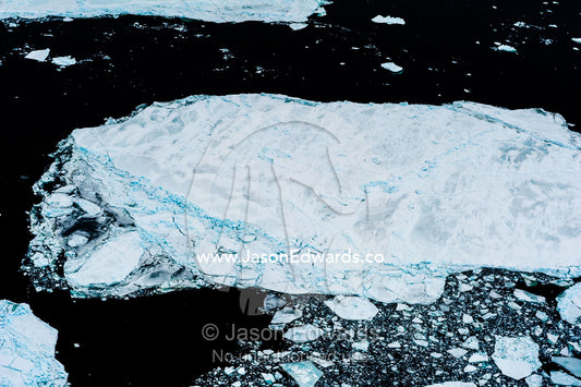 Large plates of sea ice break-up on the open ocean during the Antarctic summer. McMurdo Sound, Ross Sea, Antarctica.