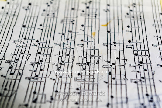 Bagpipe sheet music with its complicated notes. Scott Base, Pram Point, Hut Point Peninsula, Ross Island, Antarctica.