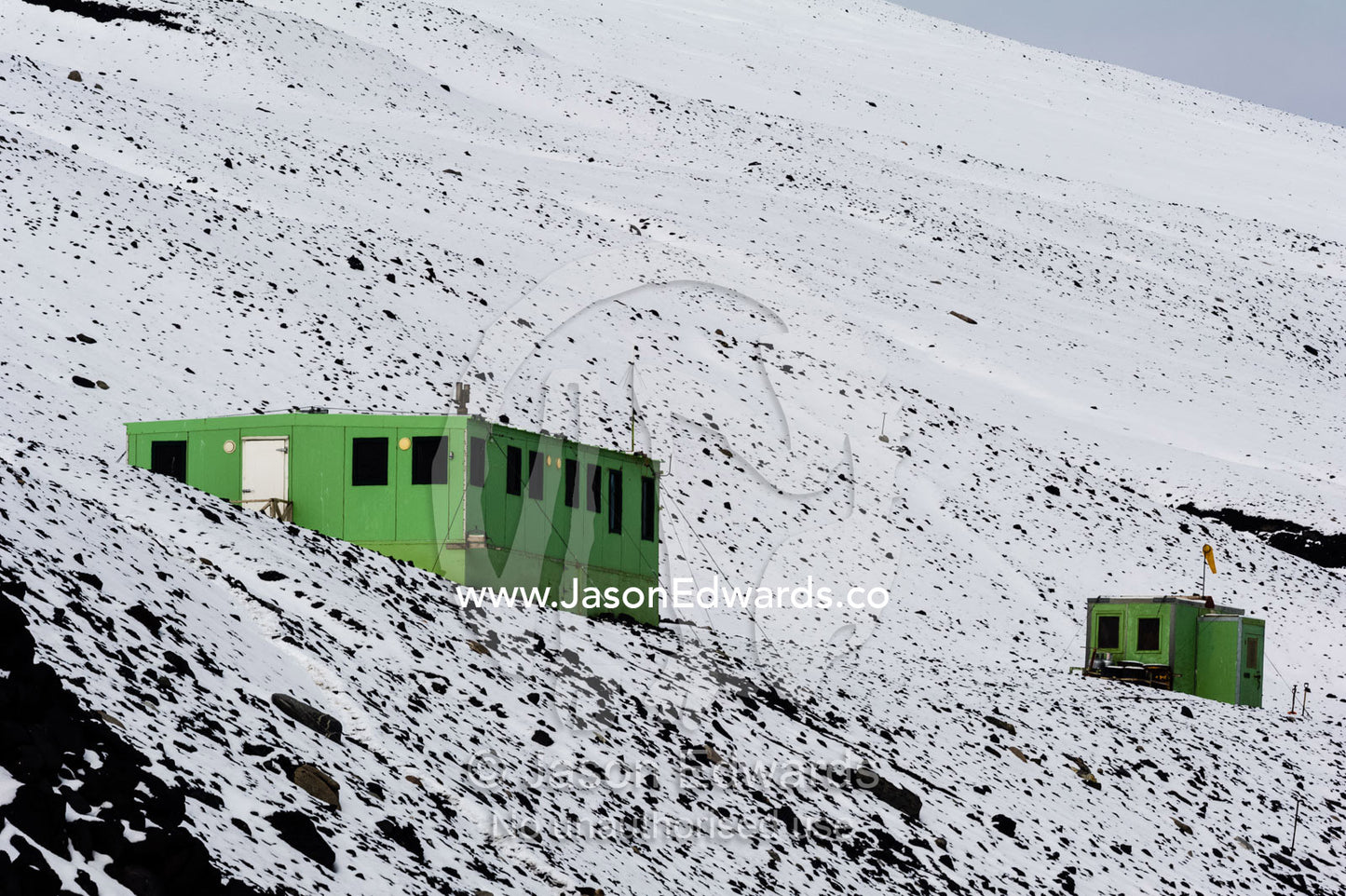 Solar panels run a remote Adelie Penguin research station in Antarctica. Cape Bird, Ross Island, Antarctica.