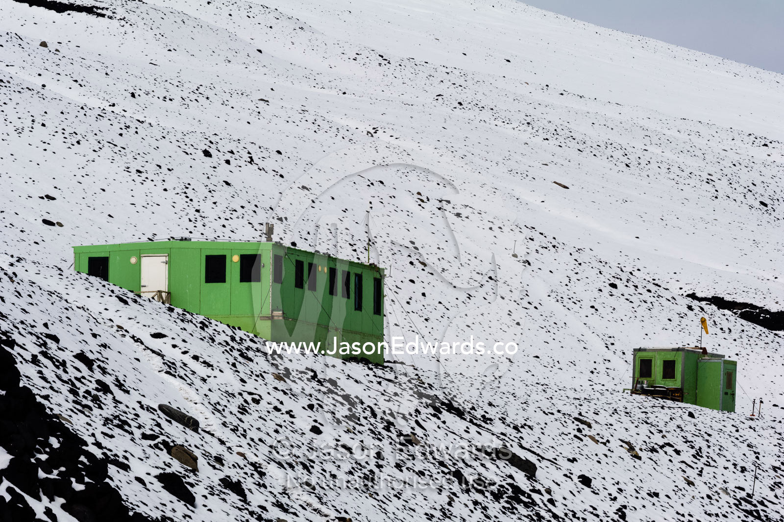 Solar panels run a remote Adelie Penguin research station in Antarctica. Cape Bird, Ross Island, Antarctica.