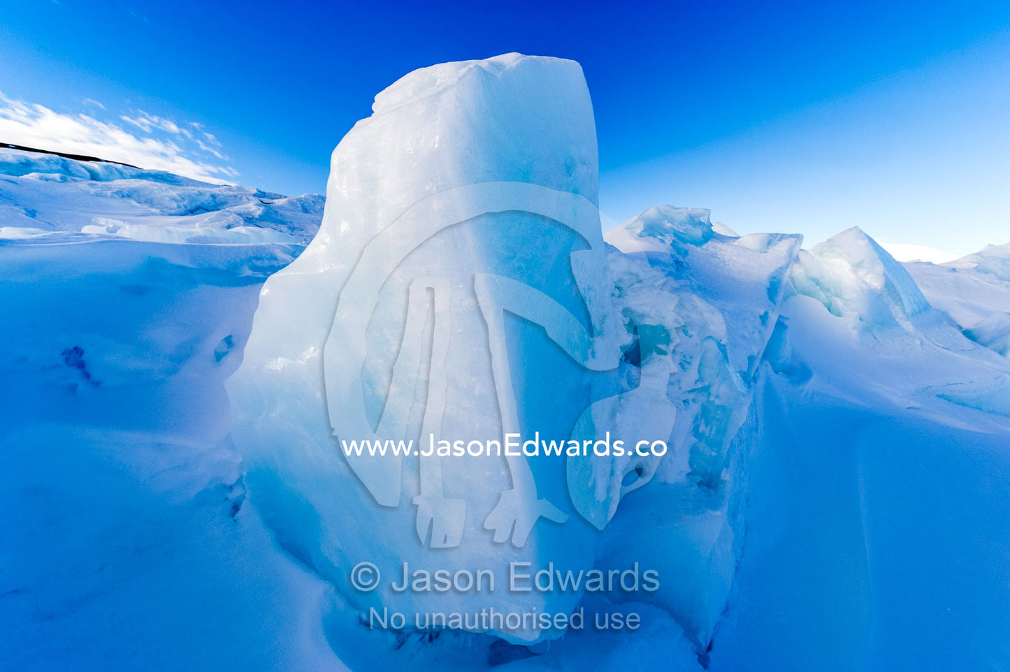 A block of first year sea ice on a sea ice pressure ridge. Pram Point, McMurdo Sound, Ross Island, Antarctica.